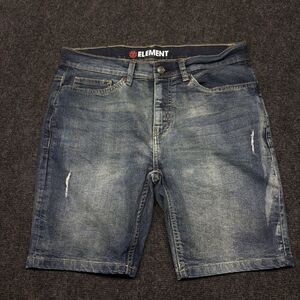 Element Mens Distressed Denim Shorts Jean Jorts Blue Stretch Skate Size 33 34